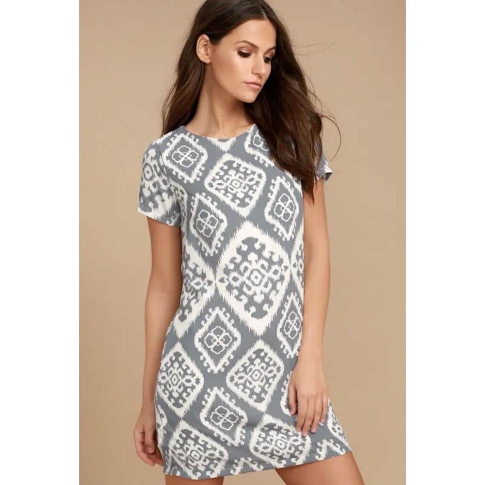 Lulus Give Me a Print Slate Grey Print Shift Dress size medium NWT